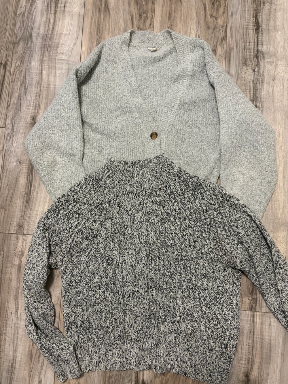 2 for 1: Gray CableKnitted Sweater and Cardigan